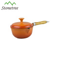 Cocotte en émail, plats de cuisson en fonte, pots de cuisson en fonte émaillée avec manche en bois